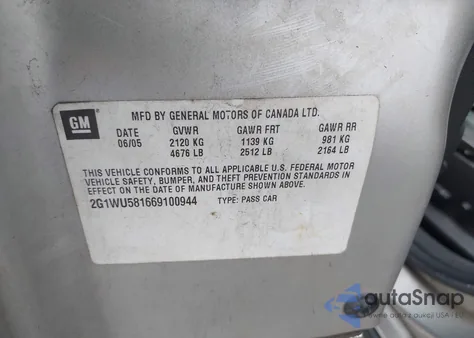 2006 Chevrolet Impala Ltz z USA, uszkodzony, nr VIN 2G1WU581669100944